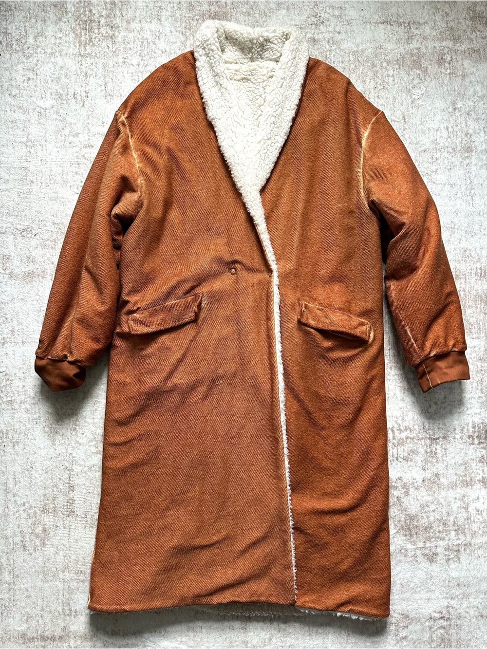 Something Navy Reversible Teddy Coat in Camel - Picture 8 of 12